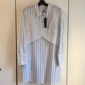 BCBG “Azriel” white cotton w blue stripes dress
